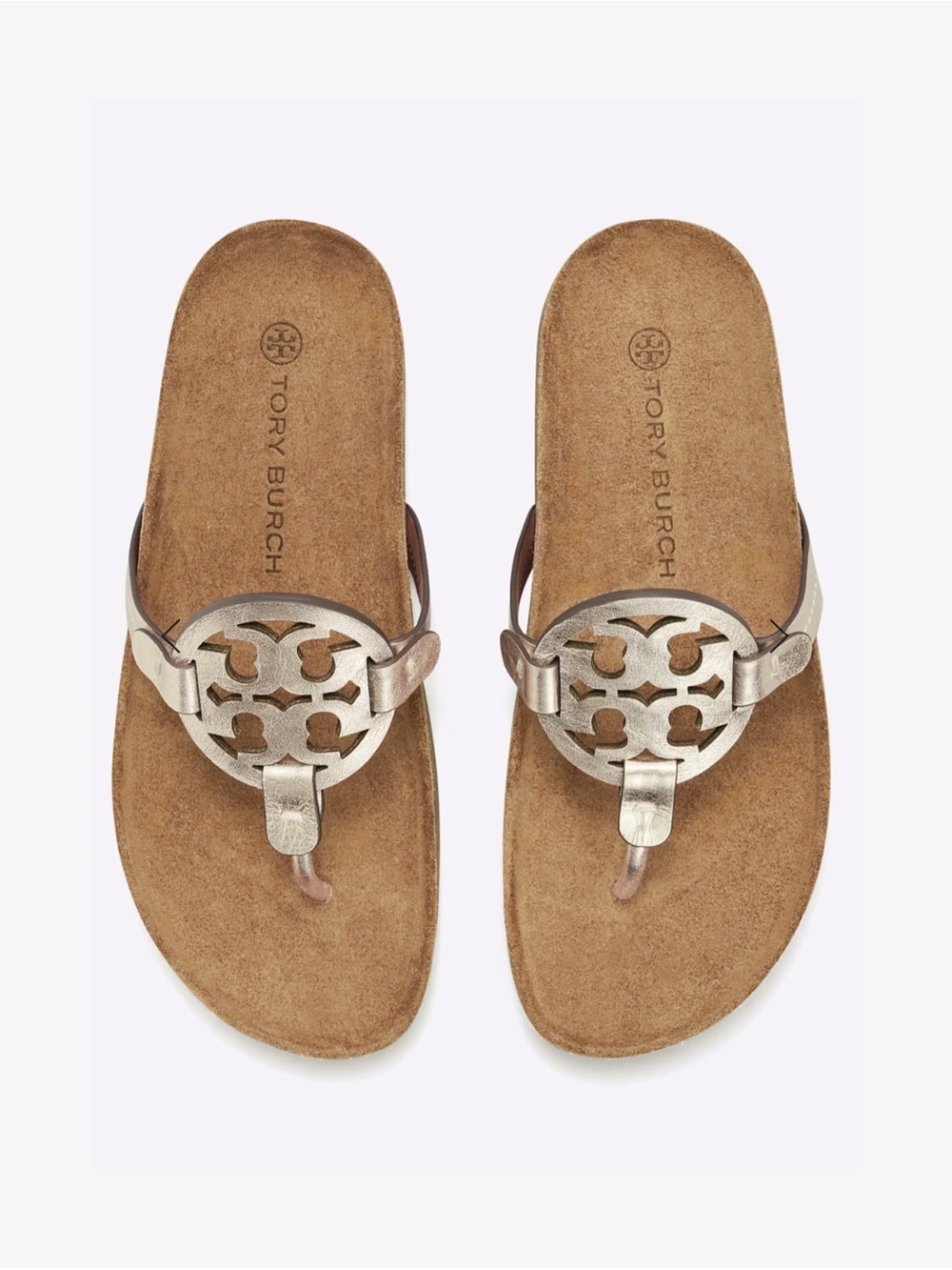 TORY BURCH Miller Cloud Metallic Gold Leather Cork Sandals 8